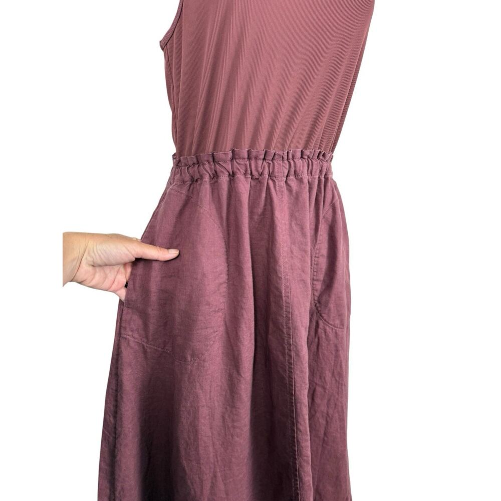 Athleta Dress Womens Extra Small Baja Midi Burgundy Linen Racerback Tank Pockets - Picture 6 of 12